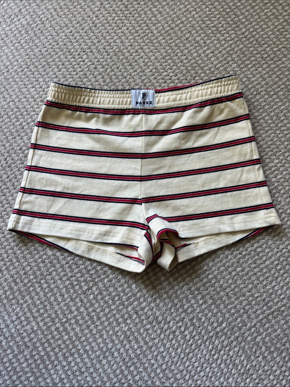 Parke Cream Stripe Women’s Lounge Shorts with Red & Navy Trim
